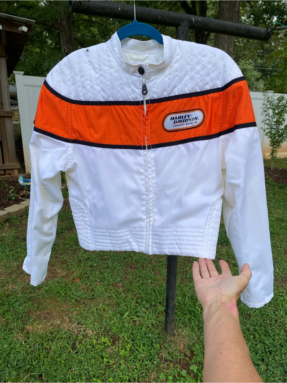 Harley-Davidson White and Orange Women's Motorcycle Jacket Sz S